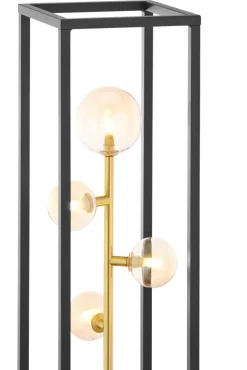 Lampa Podłogowa NEPTUN Czarny Bursztynowy Szklane Klosze 4xG9 150 cm * Jupiter Discount