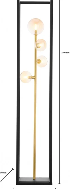 Lampa Podłogowa NEPTUN Czarny Bursztynowy Szklane Klosze 4xG9 150 cm * Jupiter Discount