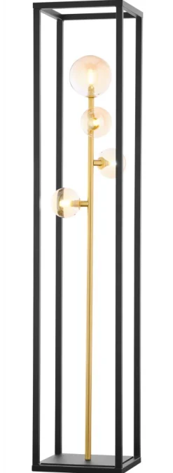 Lampa Podłogowa NEPTUN Czarny Bursztynowy Szklane Klosze 4xG9 150 cm * Jupiter Discount