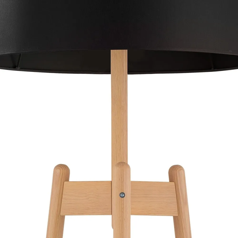 Lampa podłogowa PEREZ sosna abażur czarny 1xE27 * TK Lighting Online