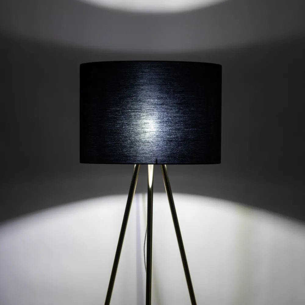 Lampa Podłogowa UMBERTO Trójnóg Złoty Czarny Abażur 1xE27 155cm * TK Lighting Best