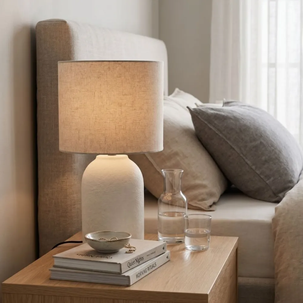 Lampa stołowa biała z beżowym abażurem h45,5 cm * Koopman Discount
