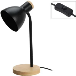 Lampa stołowa czarna na drewnianej podstawie * H&S Decoration Sale