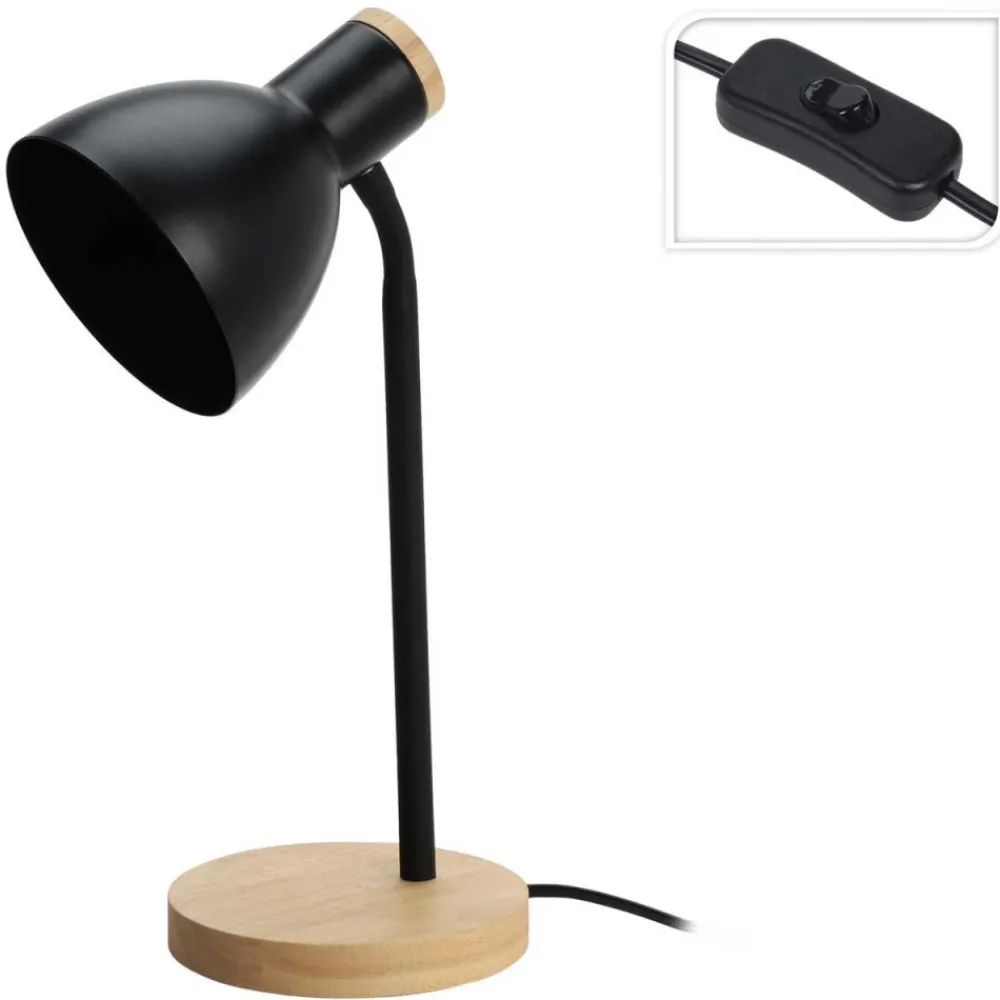 Lampa stołowa czarna na drewnianej podstawie * H&S Decoration Sale
