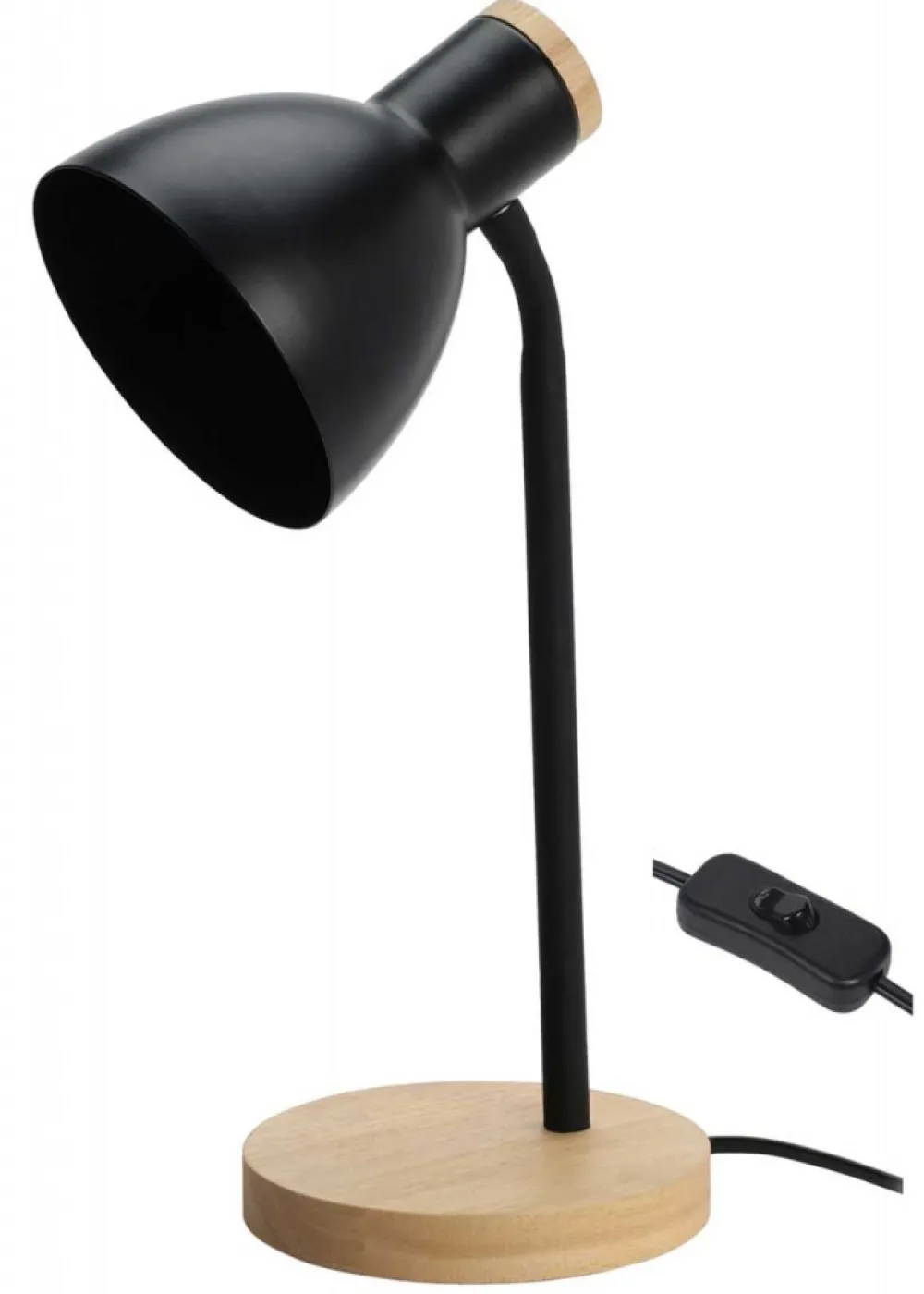 Lampa stołowa czarna na drewnianej podstawie * H&S Decoration Sale