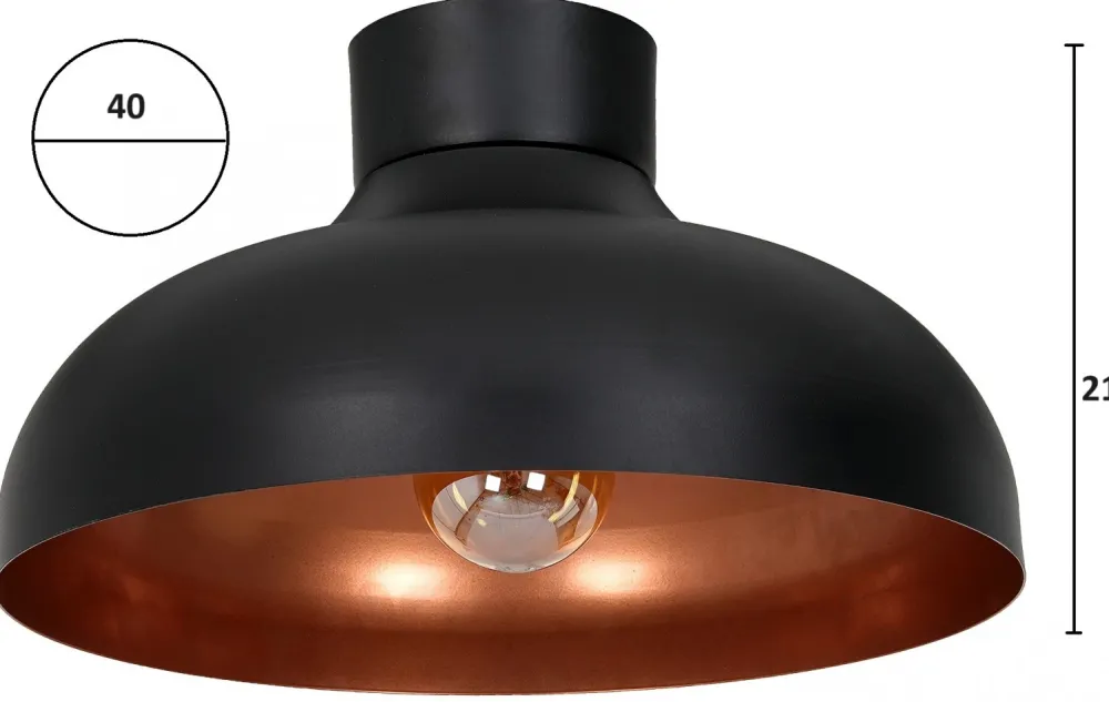 Lampa Sufitowa BASCA Czarny Miedziany Metalowy Klosz 1xE27 40cm * Luminex Outlet