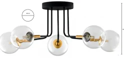 Lampa Sufitowa BURANO Czarny Transparentny Szklane Klosze 5xG9 * Jupiter Outlet