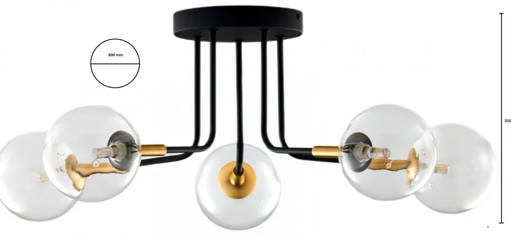 Lampa Sufitowa BURANO Czarny Transparentny Szklane Klosze 5xG9 * Jupiter Outlet