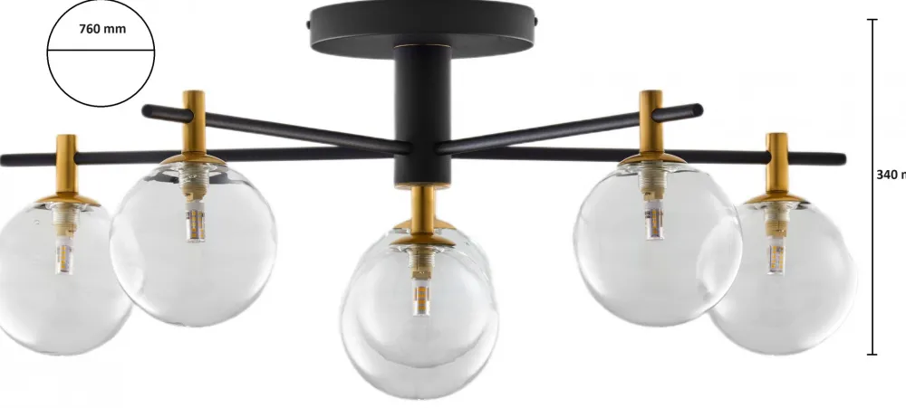 Lampa Sufitowa FIGARO Czarny Transparentny Szklane Klosze 6xG9 * Jupiter Sale