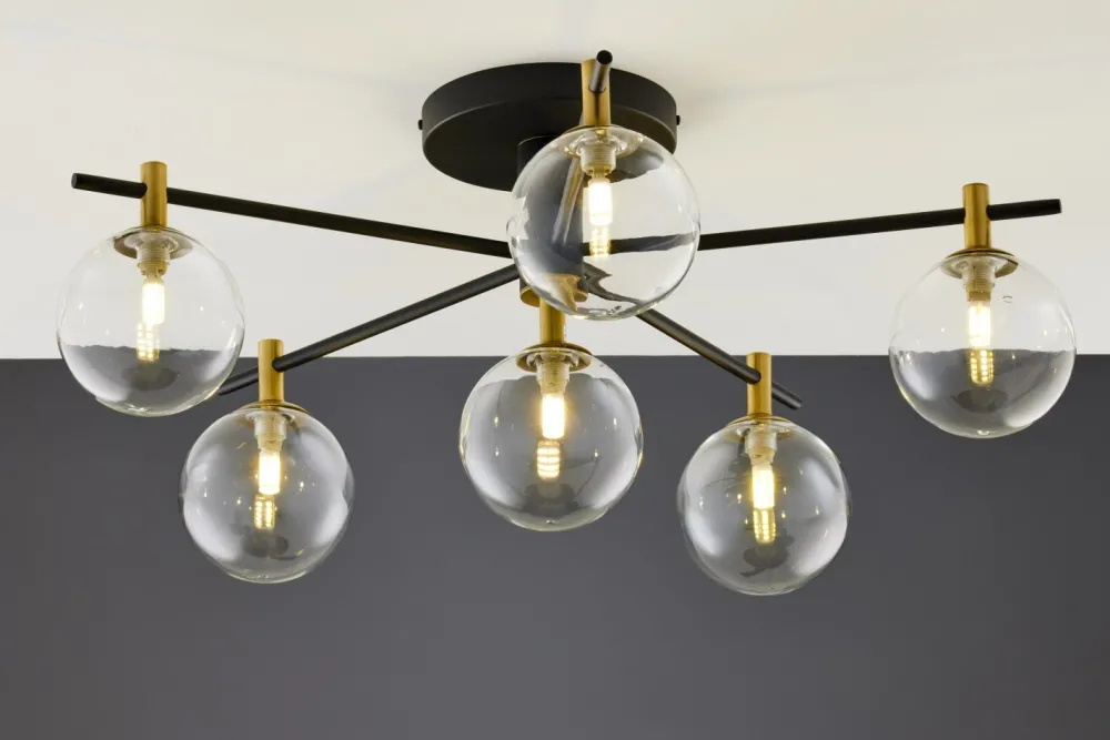 Lampa Sufitowa FIGARO Czarny Transparentny Szklane Klosze 6xG9 * Jupiter Sale