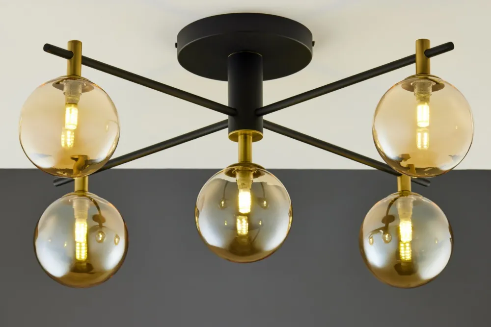 Lampa Sufitowa FIGARO Czarny Bursztynowy Szklane Klosze 5xG9 * Jupiter Clearance