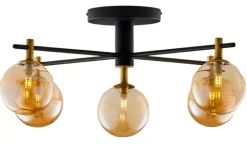 Lampa Sufitowa FIGARO Czarny Bursztynowy Szklane Klosze 5xG9 * Jupiter Clearance