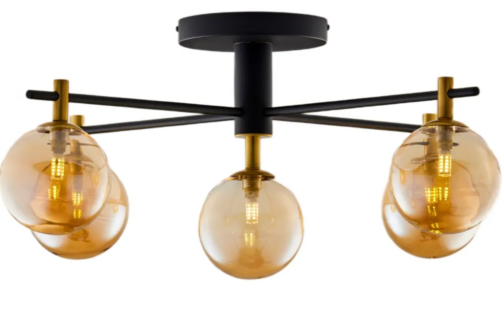 Lampa Sufitowa FIGARO Czarny Bursztynowy Szklane Klosze 5xG9 * Jupiter Clearance