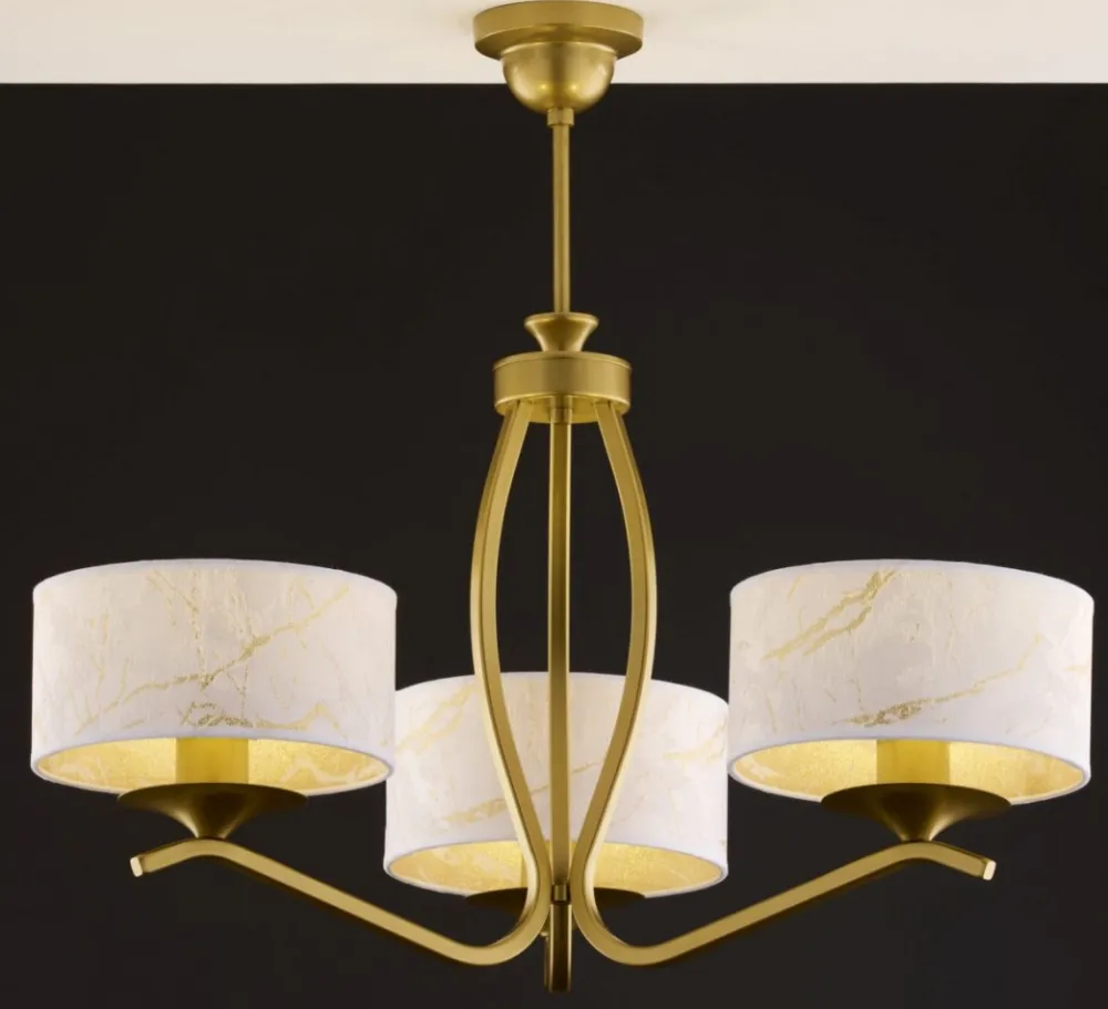 Lampa sufitowa KASZMIR złota biały abażur 3xE27 * Jupiter New