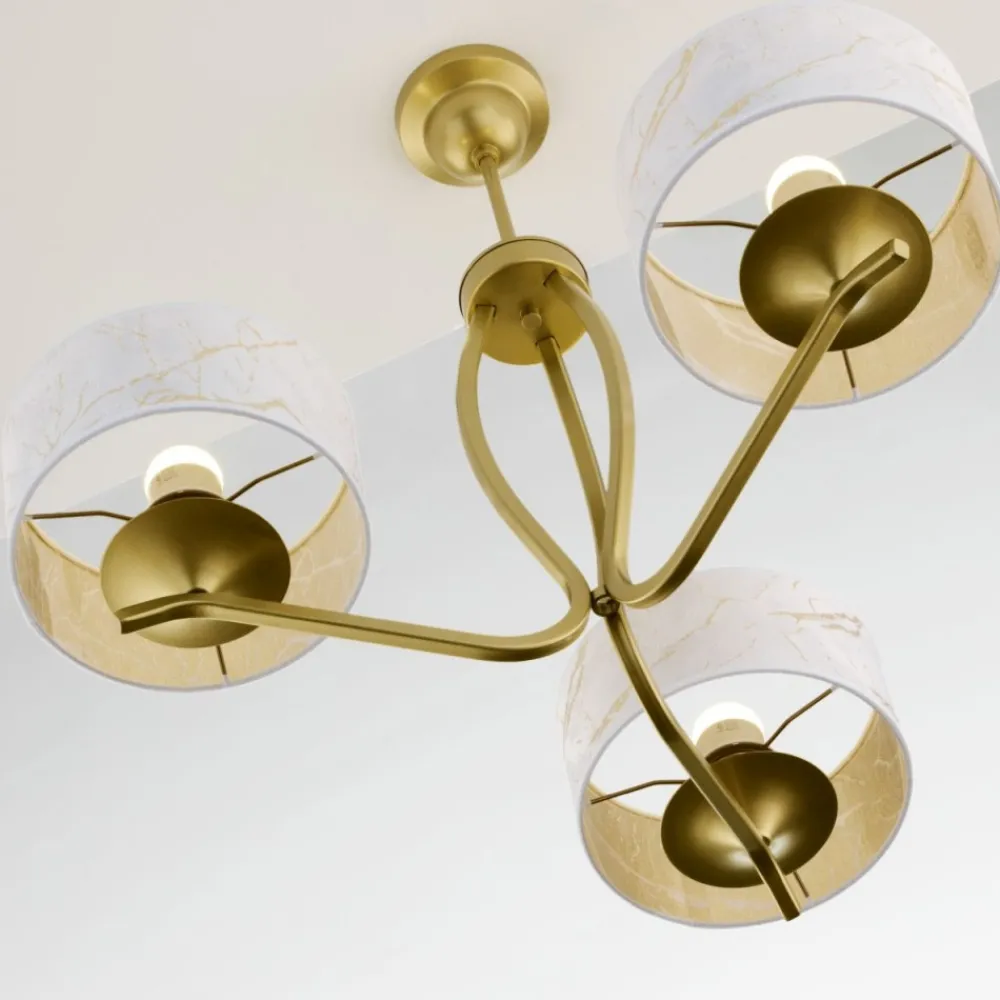 Lampa sufitowa KASZMIR złota biały abażur 3xE27 * Jupiter New