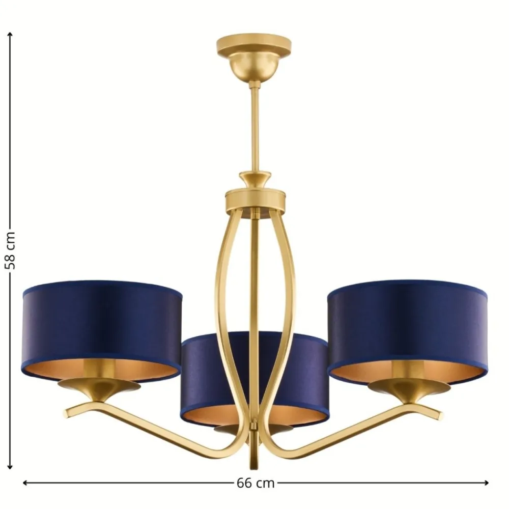Lampa sufitowa KASZMIR złota granatowy abażur 3xE27 * Jupiter New