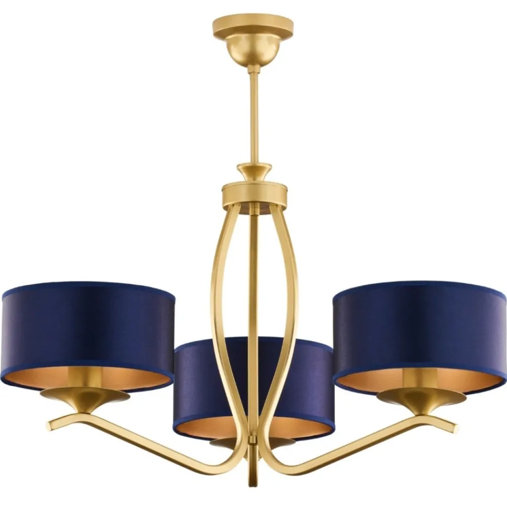Lampa sufitowa KASZMIR złota granatowy abażur 3xE27 * Jupiter New