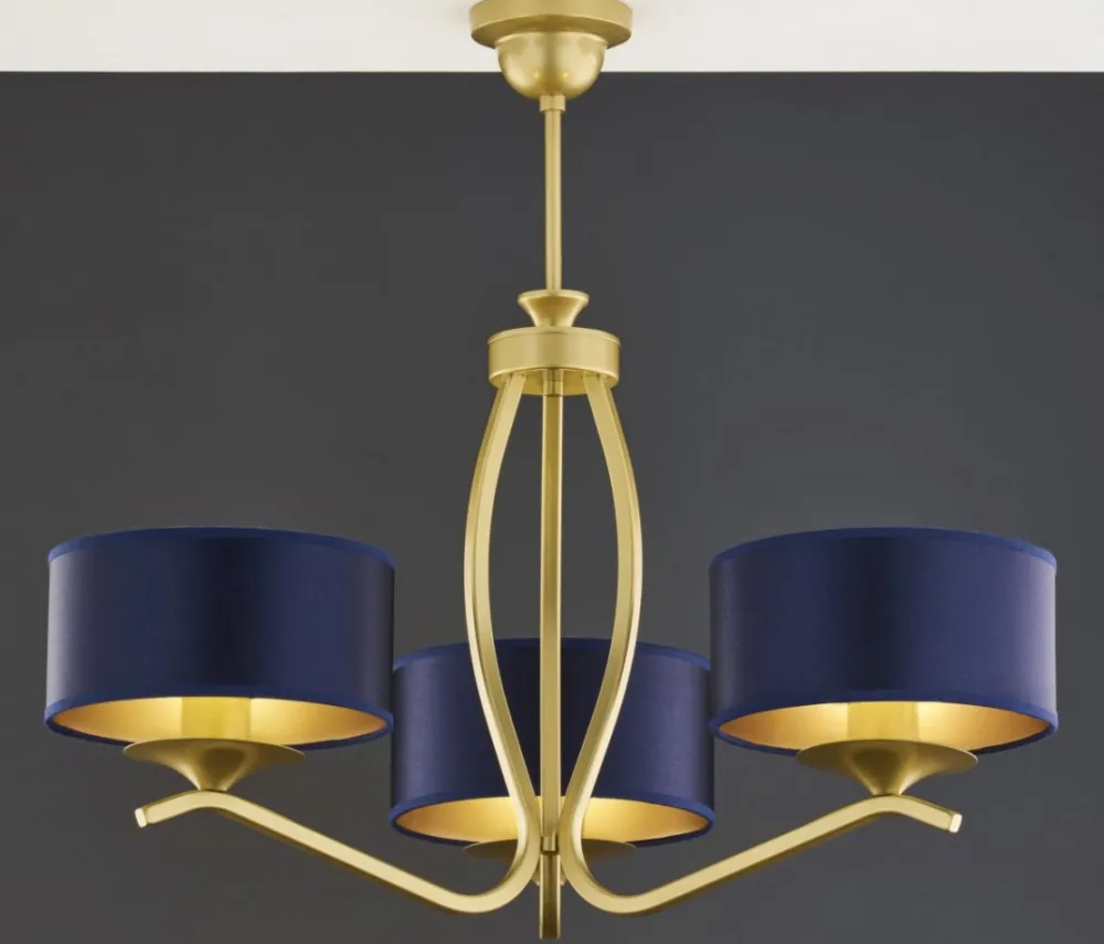 Lampa sufitowa KASZMIR złota granatowy abażur 3xE27 * Jupiter New
