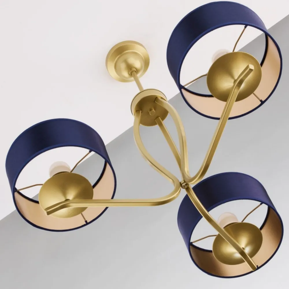 Lampa sufitowa KASZMIR złota granatowy abażur 3xE27 * Jupiter New