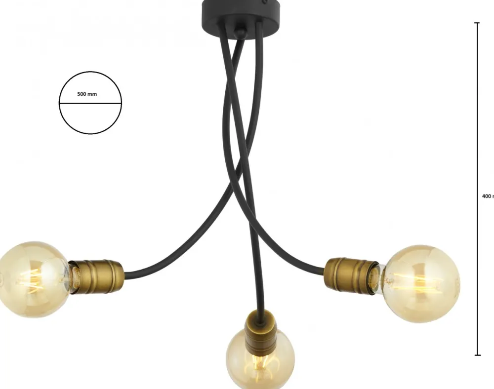 Lampa Sufitowa LUCE Czarny Patyna 3xE27 * Jupiter