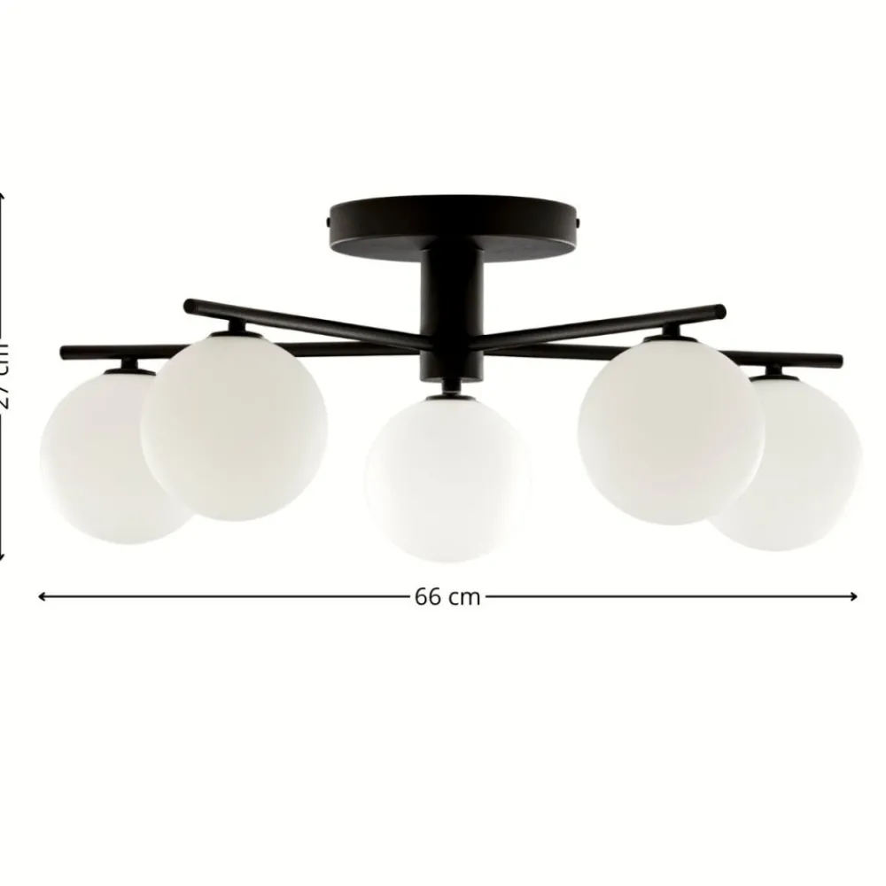 Lampa sufitowa PRATO czarna biały klosz 5xG9 * Jupiter Sale