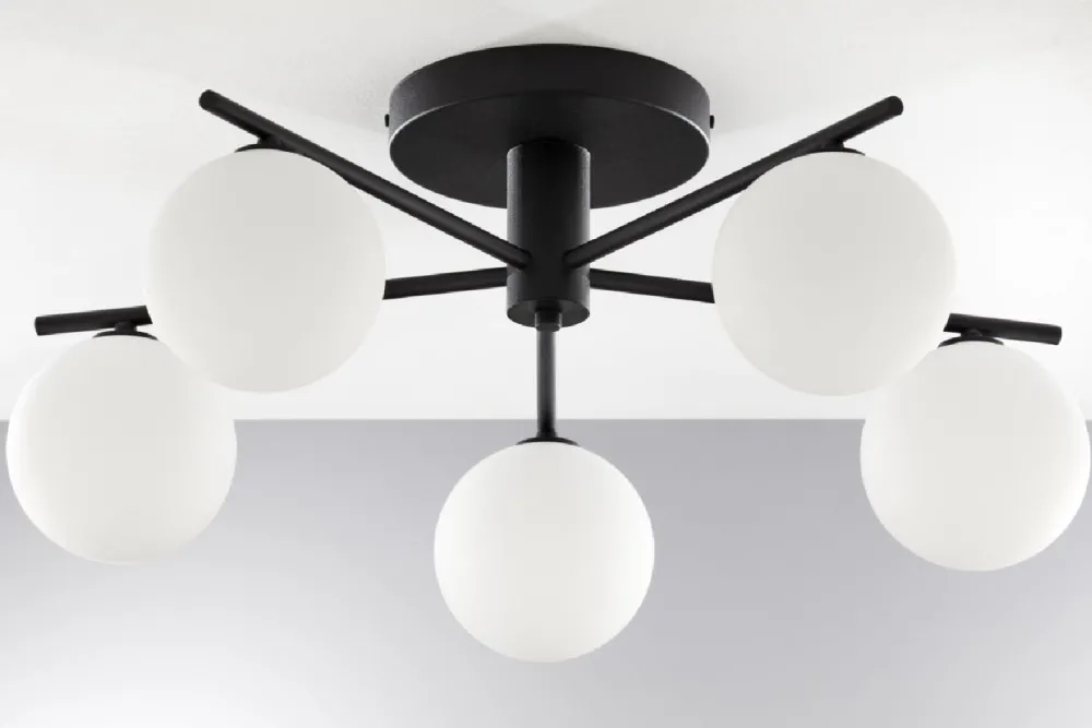 Lampa sufitowa PRATO czarna biały klosz 5xG9 * Jupiter Sale