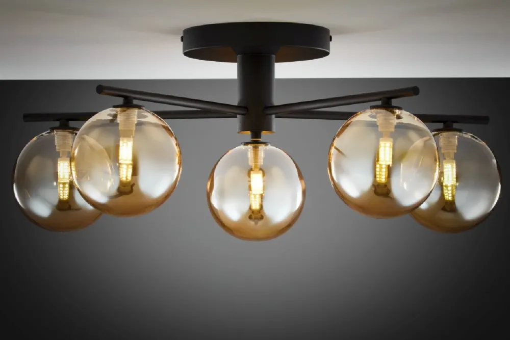 Lampa sufitowa PRATO czarna bursztynowy klosz 5xG9 * Jupiter New