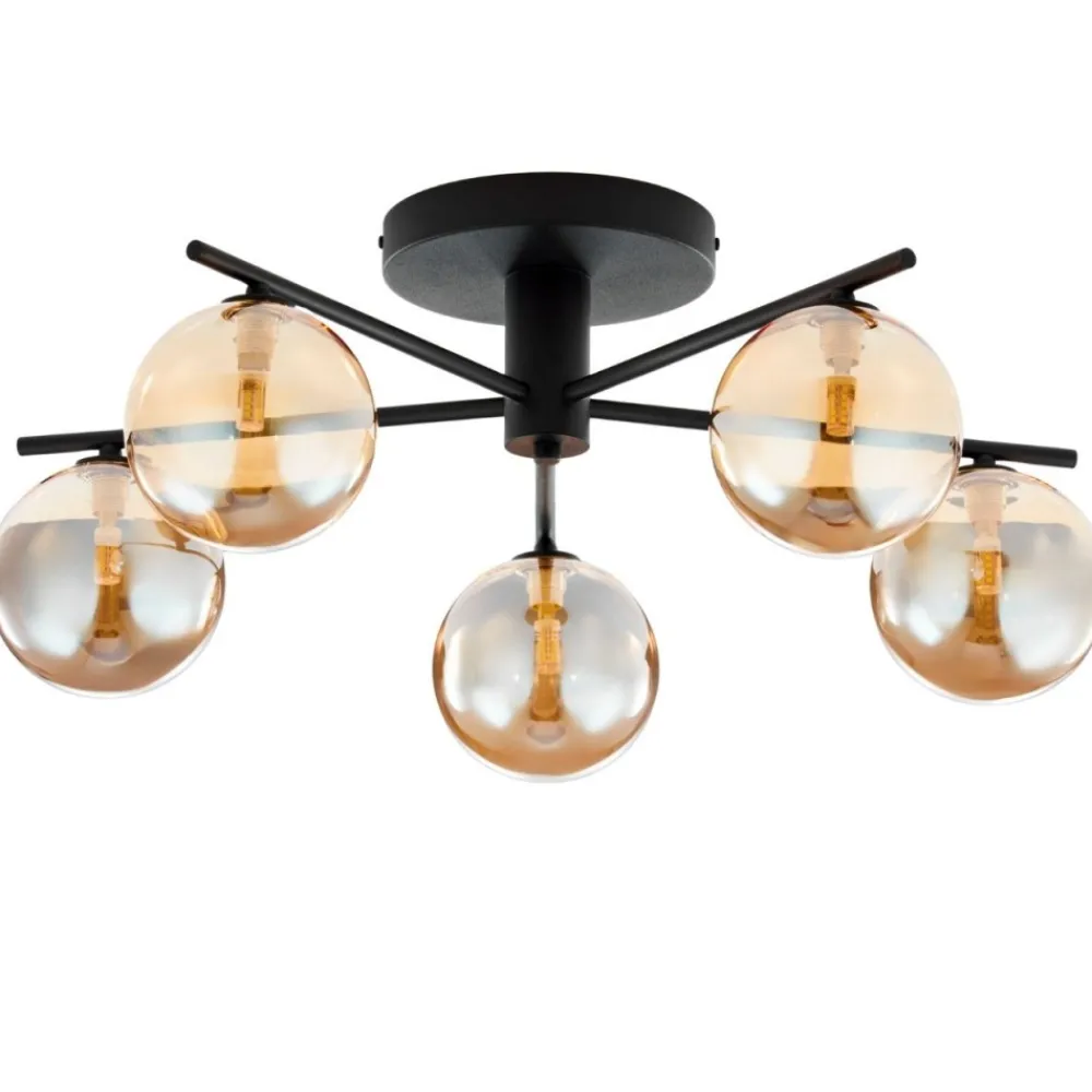 Lampa sufitowa PRATO czarna bursztynowy klosz 5xG9 * Jupiter New