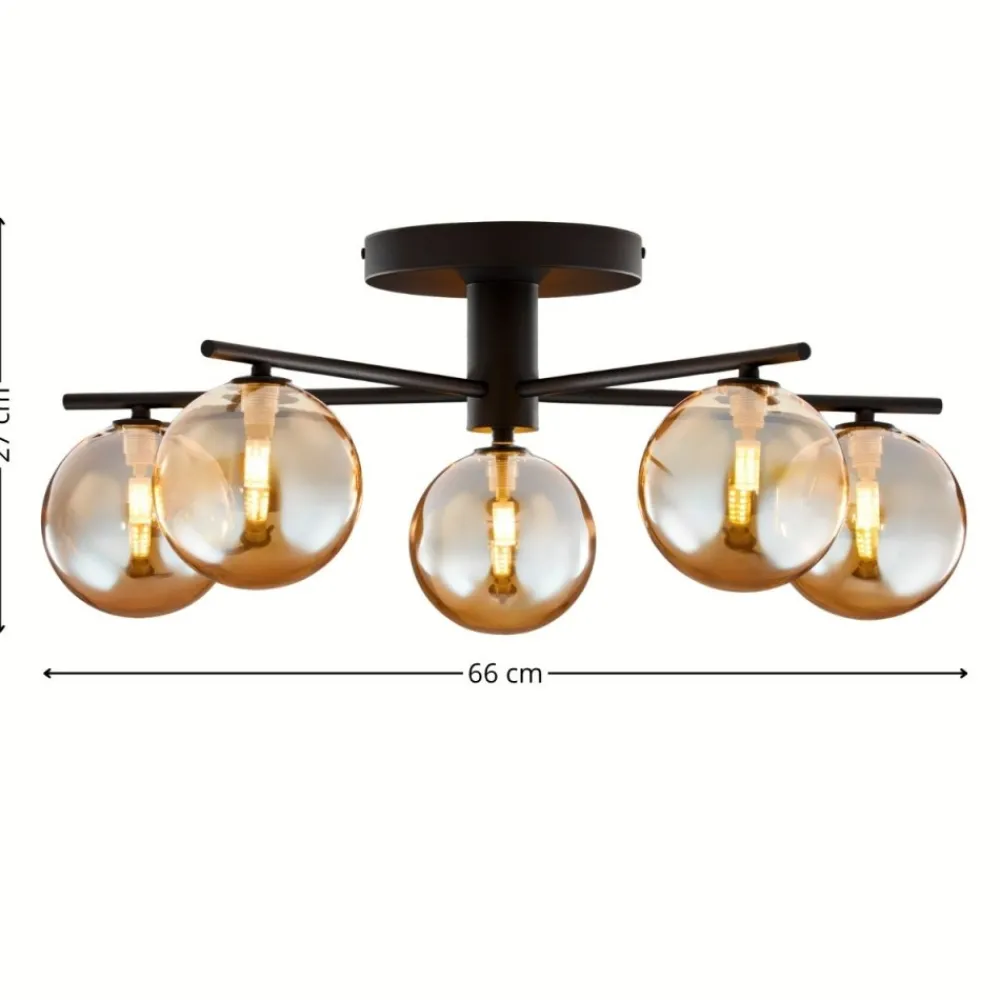 Lampa sufitowa PRATO czarna bursztynowy klosz 5xG9 * Jupiter New