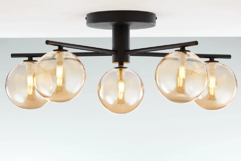 Lampa sufitowa PRATO czarna bursztynowy klosz 5xG9 * Jupiter New