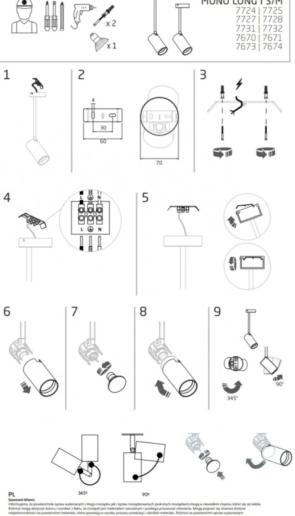 Lampa Sufitowa SPOT MONO LONG M Czarny Złoty 1xGU10 * Nowodvorski