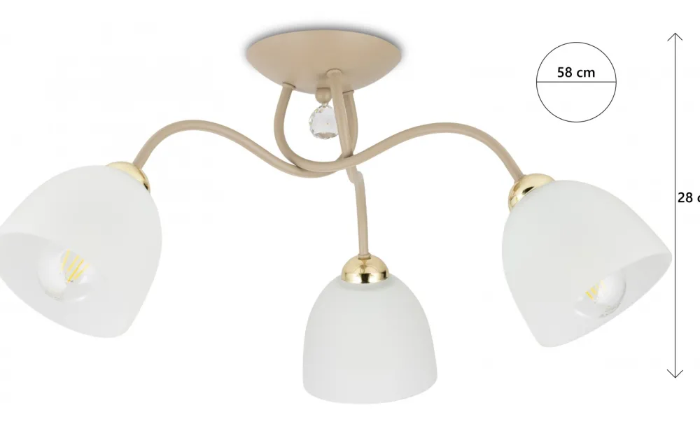 Lampa Sufitowa Tina Beżowa Szkło 3xE27 58 cm * HowHomely Clearance
