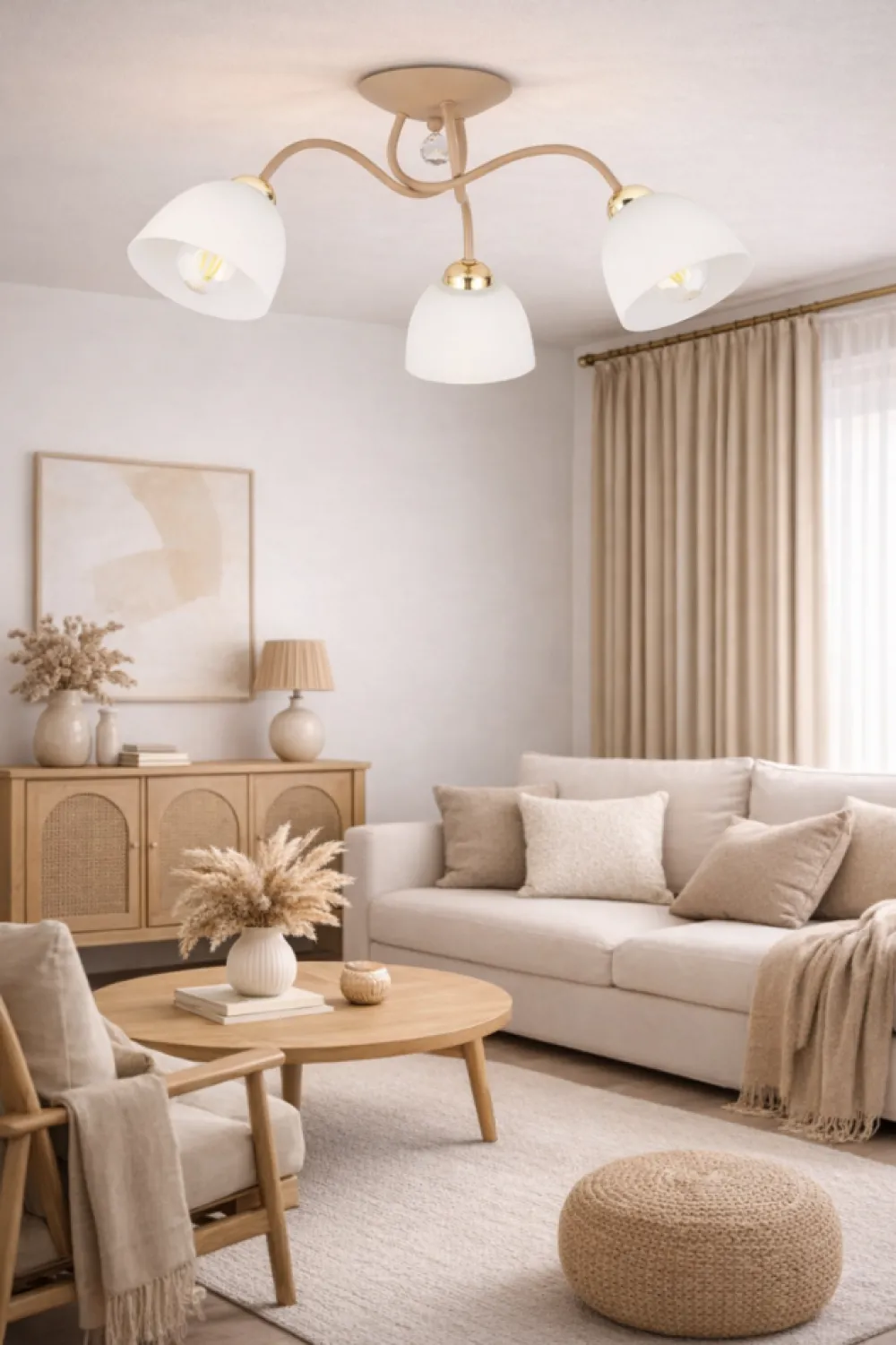 Lampa Sufitowa Tina Beżowa Szkło 3xE27 58 cm * HowHomely Clearance
