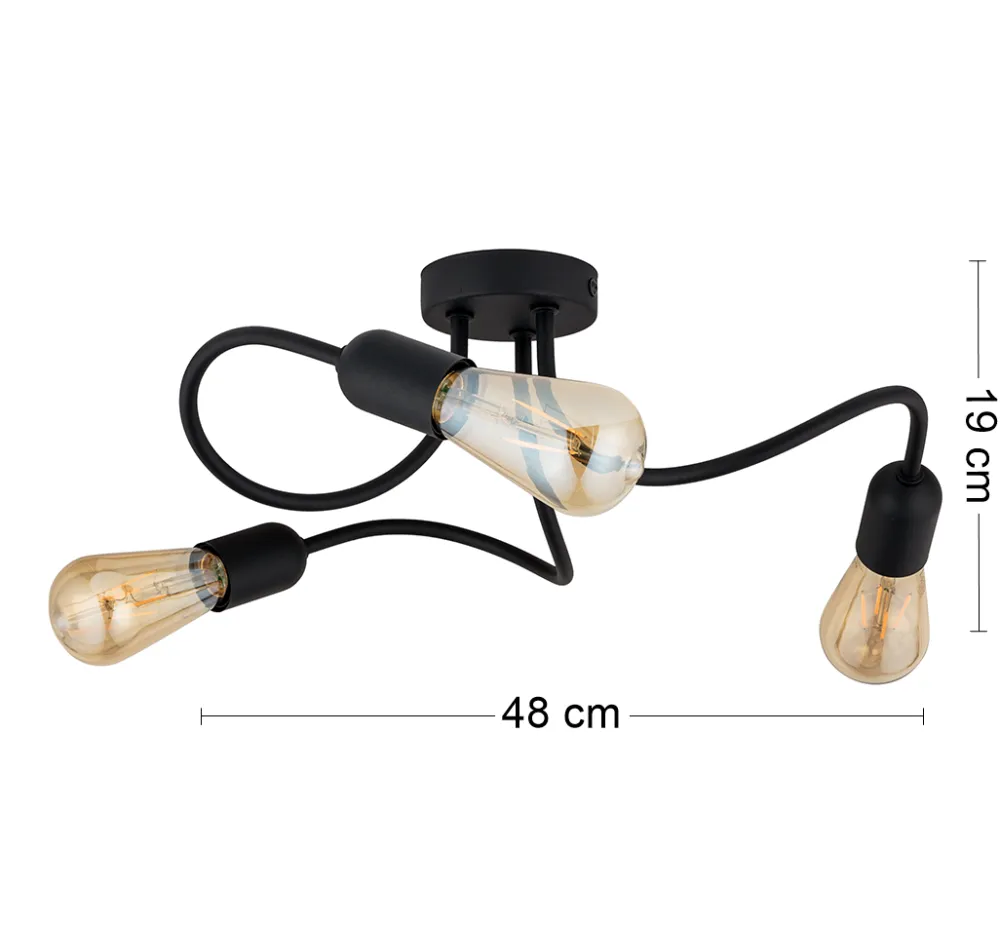 Lampa Sufitowa WAVE Czarny Loft 3xE27 * TK Lighting Discount
