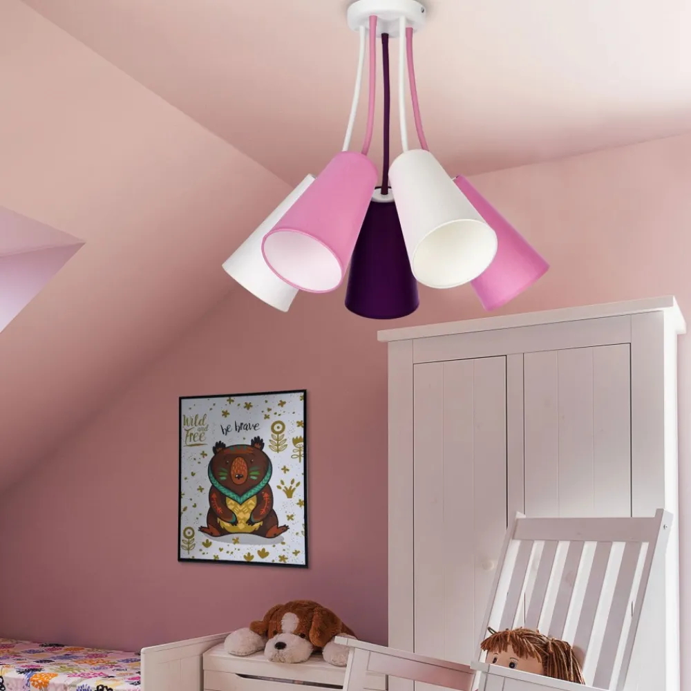 Lampa Sufitowa WIRE KIDS Biały Fioletowy Abażury 5xE27 * TK Lighting Hot