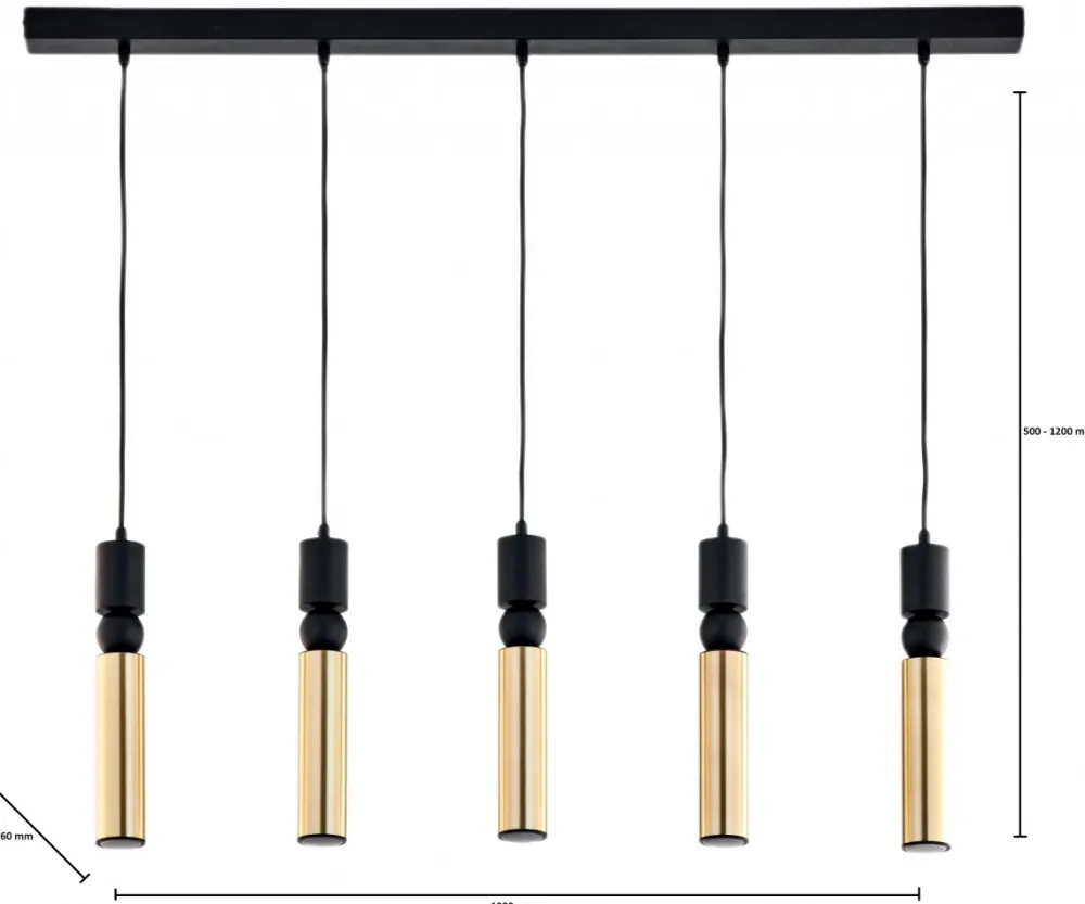 Lampa Wisząca ALAS Czarny Złoty 5xGU10 * Jupiter Online