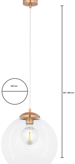Lampa Wisząca ASTI Miedziany Transparentny Szklany Klosz 1xE27 29 cm * Jupiter Clearance