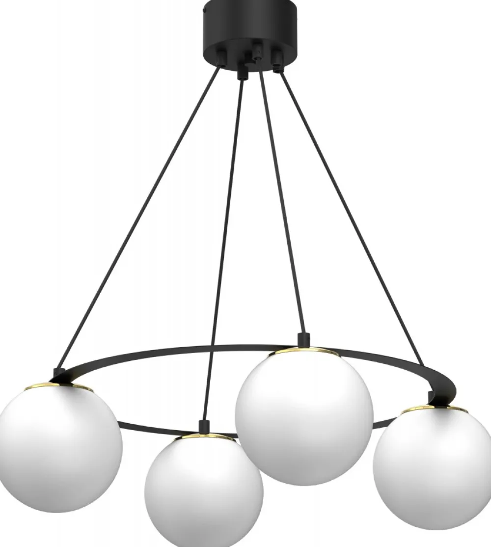 Lampa Wisząca BALLO Czarny Złoty Szklany Klosz 4xE27 Koło * Luminex