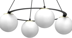 Lampa Wisząca BALLO Czarny Złoty Szklany Klosz 4xE27 Koło * Luminex
