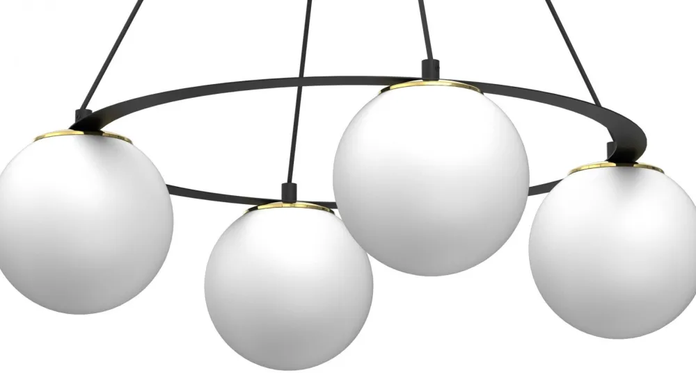 Lampa Wisząca BALLO Czarny Złoty Szklany Klosz 4xE27 Koło * Luminex