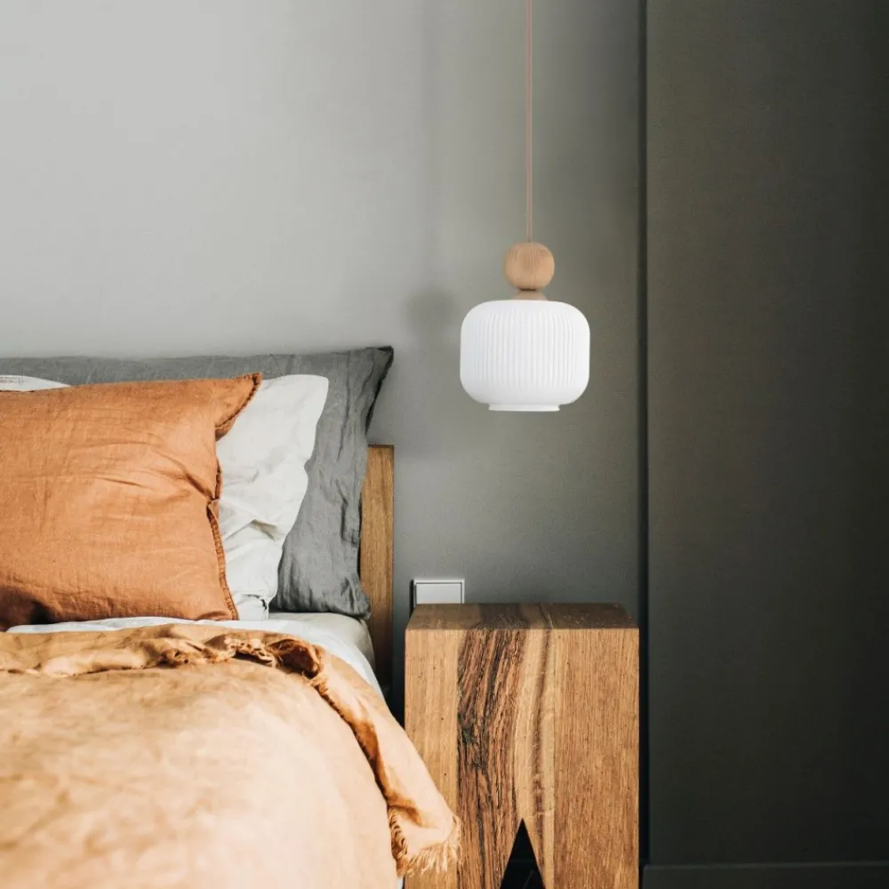 Lampa wisząca BALLO sabia beżowa klosz biały 1xE14 15 cm * TK Lighting Outlet