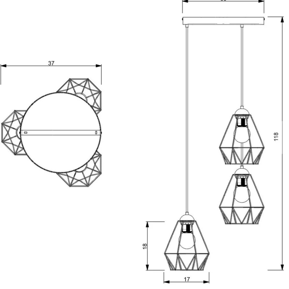 Lampa Wisząca BERGEN Czarny Metalowy Klosz 3xE27 Plafon * Luminex Best