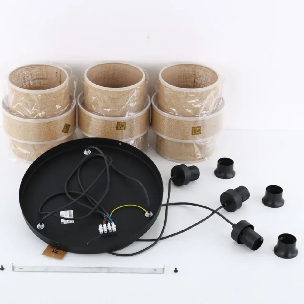 Lampa wisząca CALISTO czarna abażur juta 3xE27 * TK Lighting Clearance