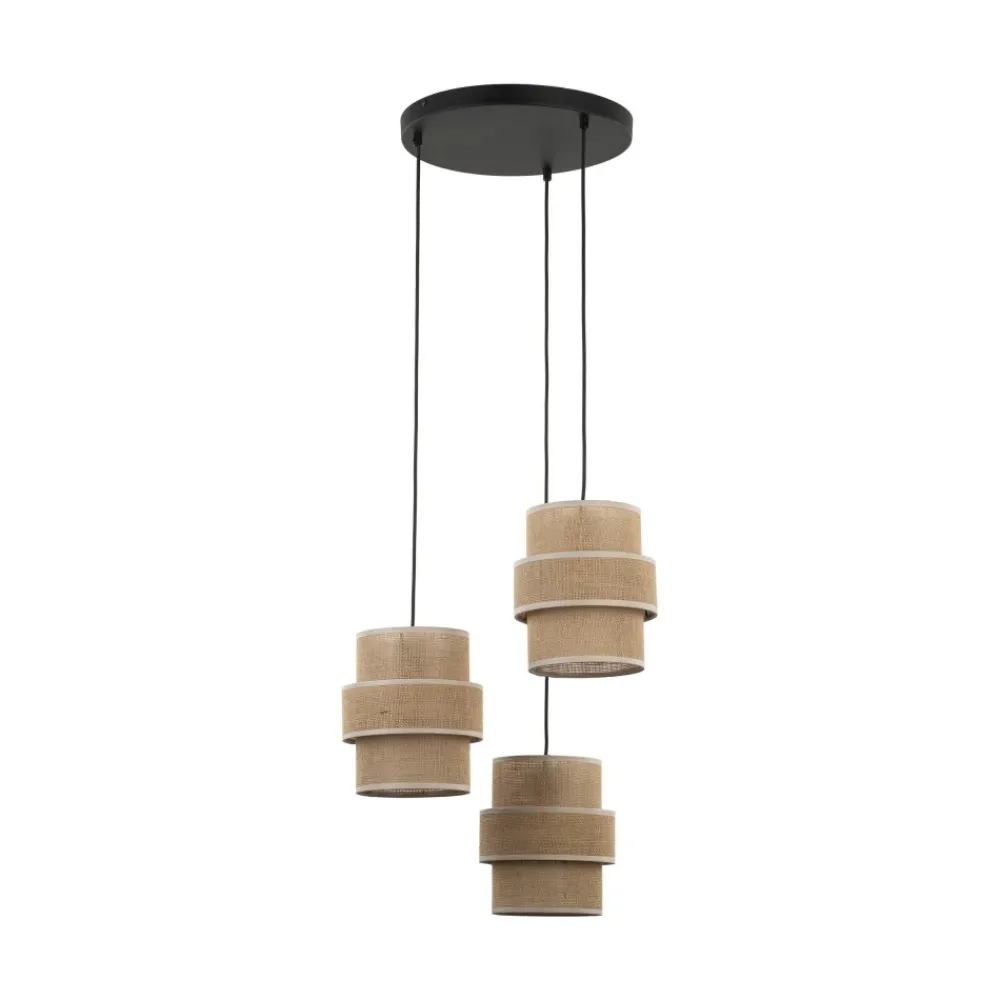 Lampa wisząca CALISTO czarna abażur juta 3xE27 * TK Lighting Clearance