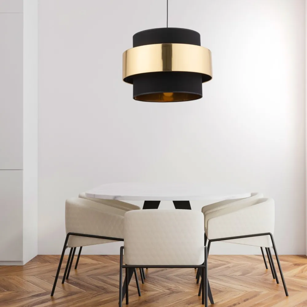 Lampa Wisząca CALISTO Czarny Złoty Abażury 3xE27 * TK Lighting Outlet