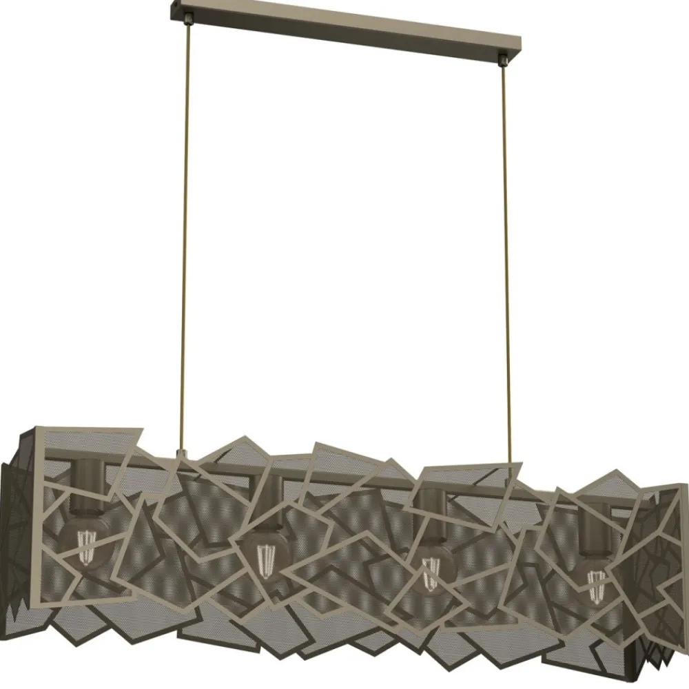 Lampa Wisząca CAMO Złoty Szary Metalowy Klosz 4xE27 * Luminex