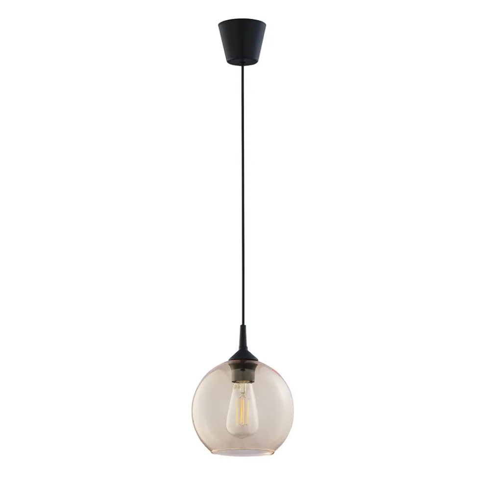 Lampa Wisząca CUBUS Czarny Bursztynowy Szklany Klosz 1xE27 20cm * TK Lighting Outlet