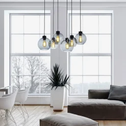 Lampa Wisząca CUBUS Czarny Grafitowy Szklane Klosze 6xE27 * TK Lighting New
