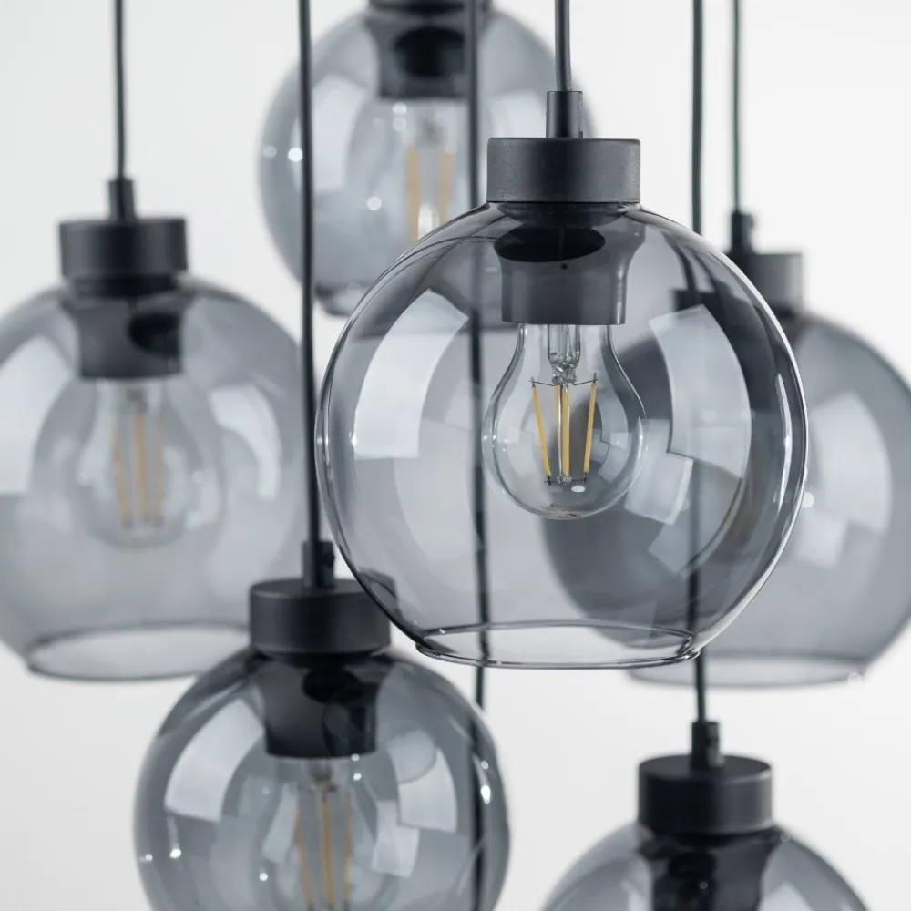 Lampa Wisząca CUBUS Czarny Grafitowe Szklane Klosze 7xE27 49cm * TK Lighting