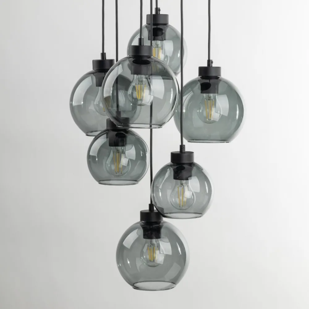 Lampa Wisząca CUBUS Czarny Grafitowe Szklane Klosze 7xE27 49cm * TK Lighting